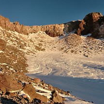 The caldera of Ojos del Salado in the last sunlight